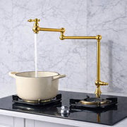 Deck-Mount Unlacquered Brass Pot Filler Faucet – Double-Handle