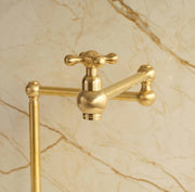 Deck-Mount Unlacquered Brass Pot Filler Faucet – Double-Handle