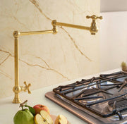 Deck-Mount Unlacquered Brass Pot Filler Faucet – Double-Handle