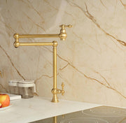 Deck-Mount Unlacquered Brass Pot Filler Faucet – Double-Handle