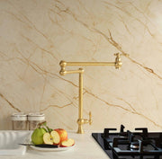 Deck-Mount Unlacquered Brass Pot Filler Faucet – Double-Handle