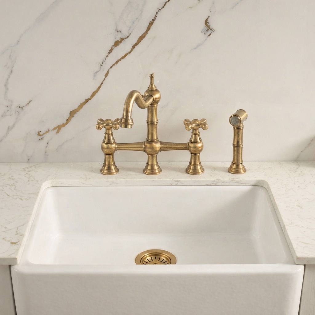 Opal Bridge 3-Hole Kitchen Faucet - installed in a modern kitchen