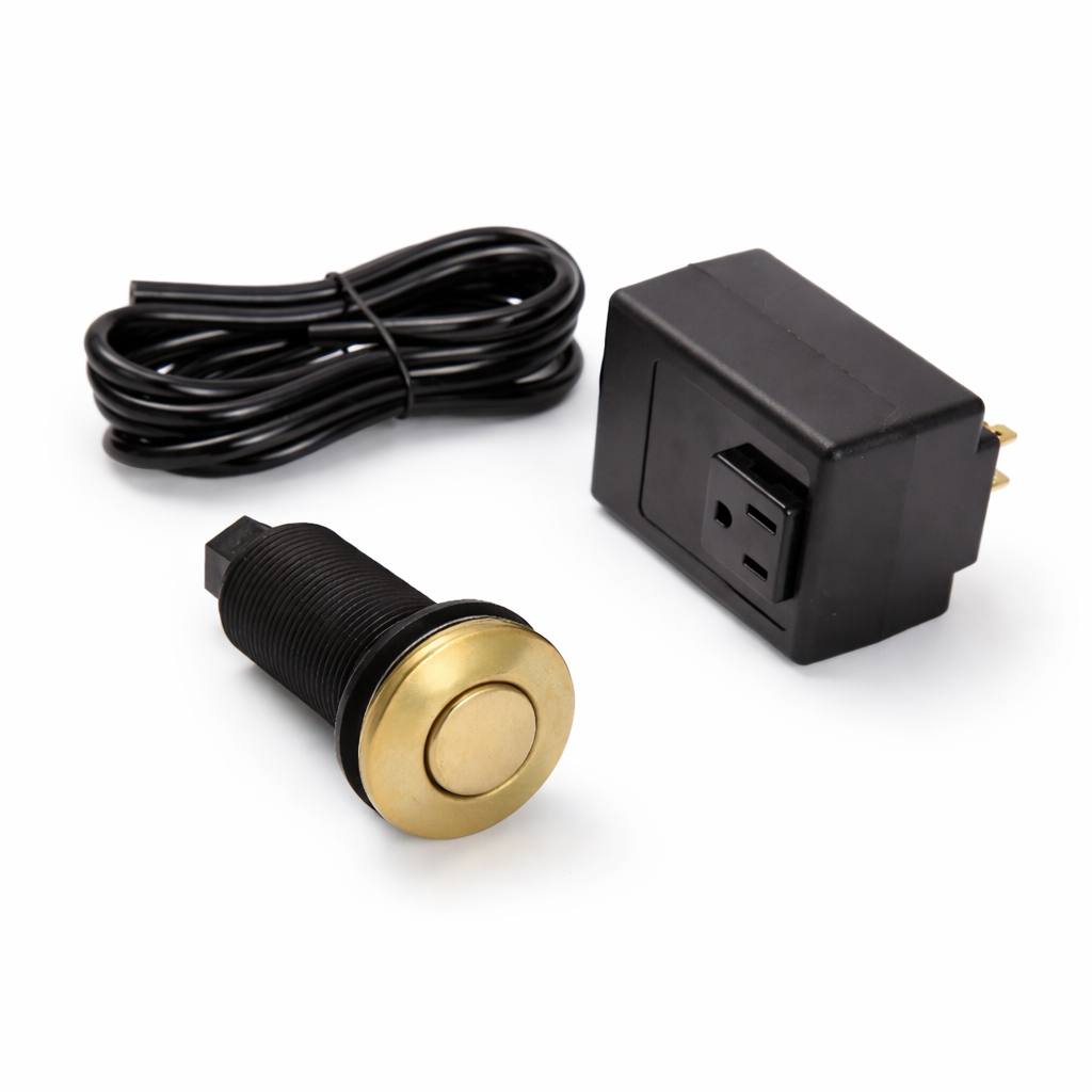 Air Switch Button for Garbage Disposal - detail of the unlacquered brass finish