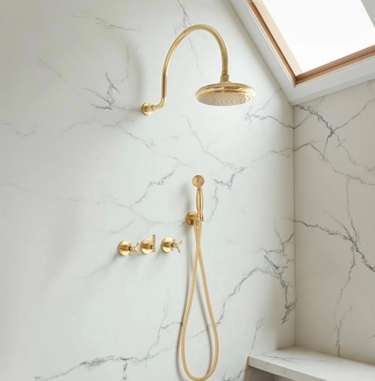 Atlas shower head and handheld set – angled view