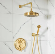 Tracy Unlacquered Brass Shower Head & Handheld Set