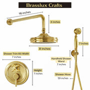 Tracy Unlacquered Brass Shower Head & Handheld Set