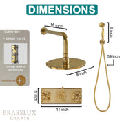 Pasadena Unlacquered Brass Shower System – Rainfall & Hand Shower