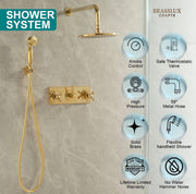Pasadena Unlacquered Brass Shower System – Rainfall & Hand Shower