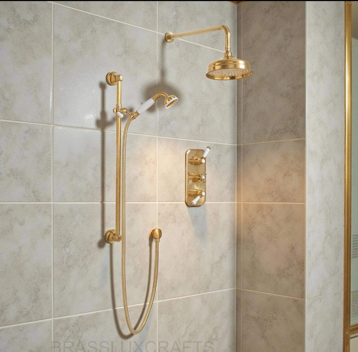 Thermostatic two-outlet shower valve – angled view