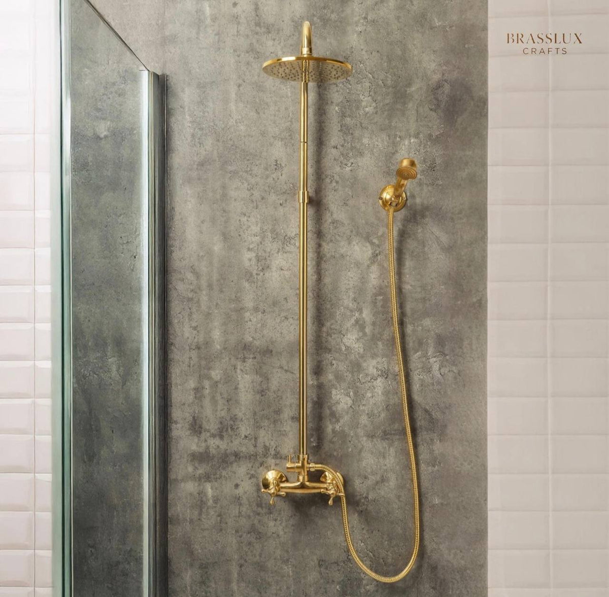 Marino exposed pipe shower set – angled view