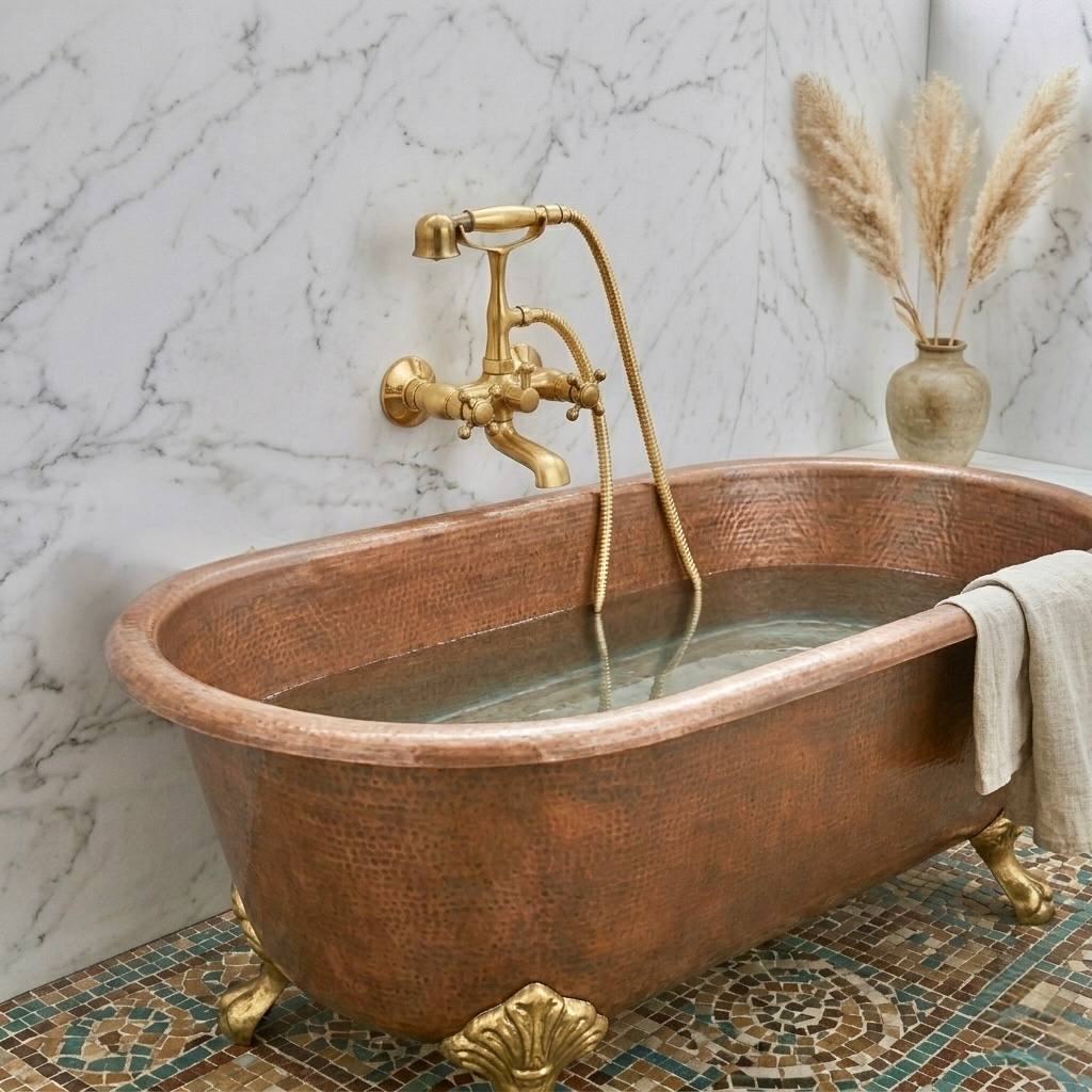 Unlacquered Brass Wall-Mount Telephone Tub Faucet – Hand Shower