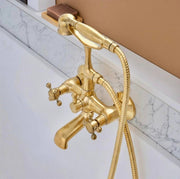 Unlacquered Brass Wall-Mount Telephone Tub Faucet – Hand Shower
