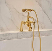 Unlacquered Brass Deck-Mount Telephone Tub Faucet | Hand Shower