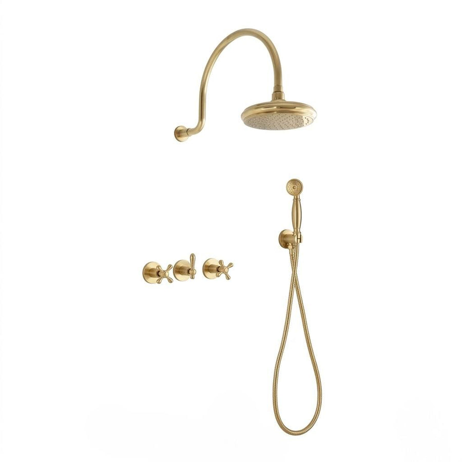 Atlas Unlacquered Brass Shower Head & Handheld Set
