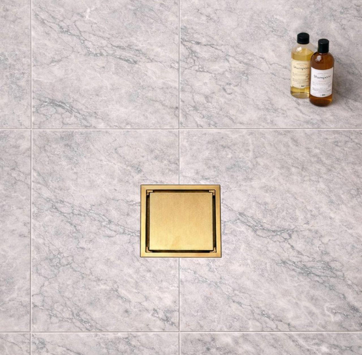 Vero 4-inch square shower drain – angled view