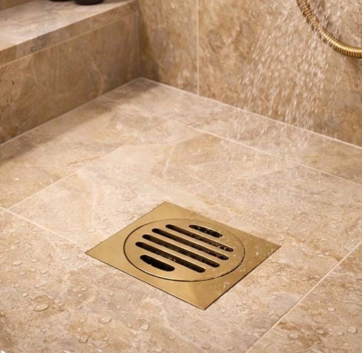 Aurelio 4-inch square shower drain – angled view