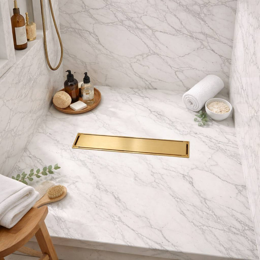 Linear 12" Unlacquered Brass Shower Drain