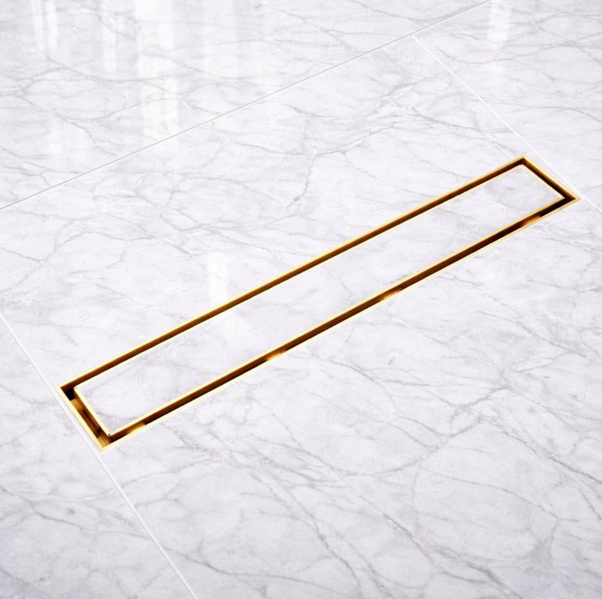 Unlacquered Brass Linear Shower Drain – 24 in. Reversible Cover – front view