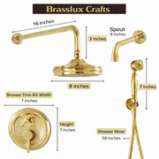 Unlacquered Brass Rain Shower Combo – Handheld & Tub Spout