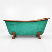 Turquoise Patina Copper Slipper Bathtub with Clawfoot Legs