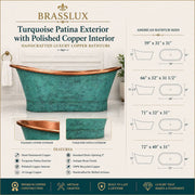 Handcrafted Turquoise Patina Copper Freestanding Bathtub