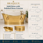 Solid Brass Freestanding Bathtub with Ring Handles