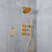 Richmond Unlacquered Brass Rain Shower System with Handheld