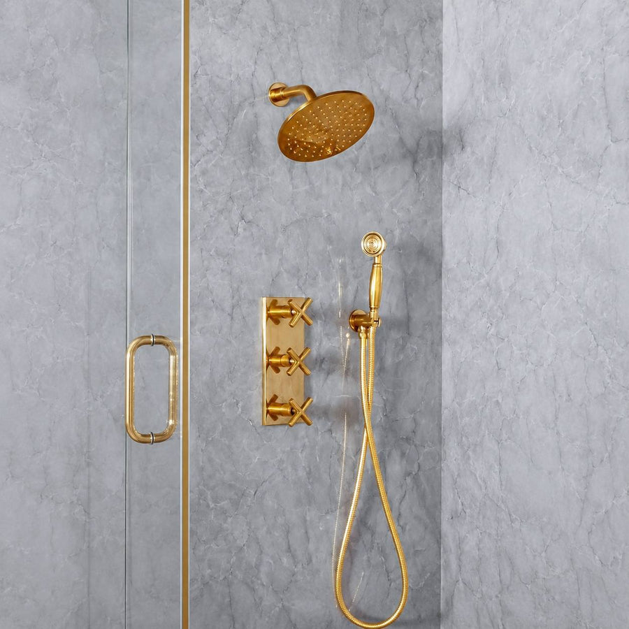 Richmond Unlacquered Brass Rain Shower System with Handheld