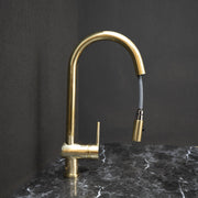Unlacquered Brass Pull-Down Kitchen Faucet – Single Handle