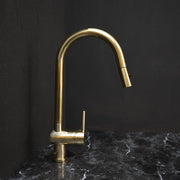Unlacquered Brass Pull-Down Kitchen Faucet – Single Handle