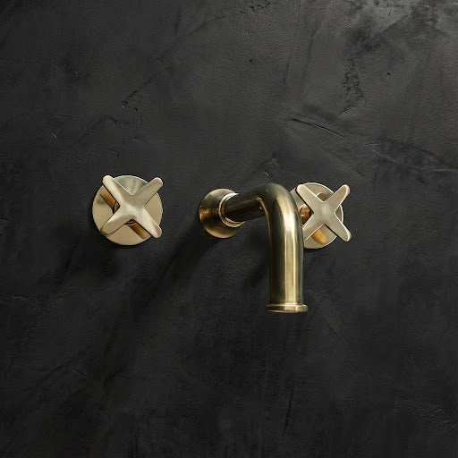 Antique Brass Wall-Mount Faucet – Traditional Lever Handles – detail of lever handle