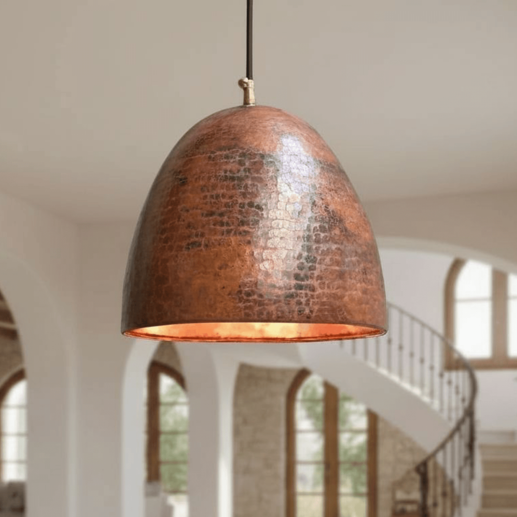 Hammered Copper Pendant – Rustic Dome Light for Farmhouse Kitchens