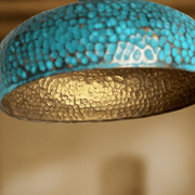 Blue Patina Brass Dome Pendant – Handcrafted Kitchen Fixture