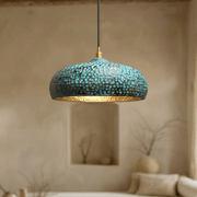 Blue Patina Brass Dome Pendant – Handcrafted Kitchen Fixture