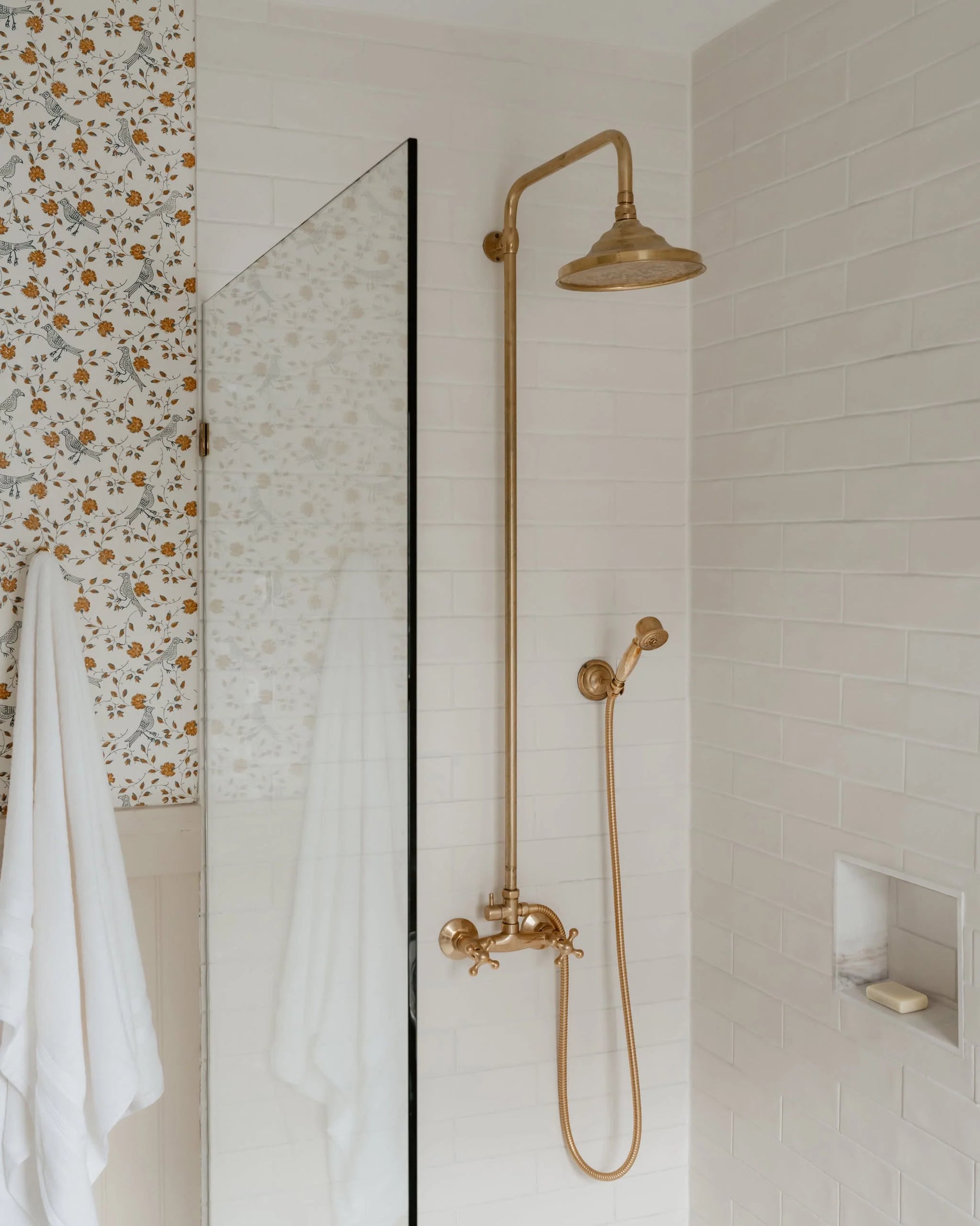 Unlacquered Brass Shower System – Rain Head & Thermostatic Controls