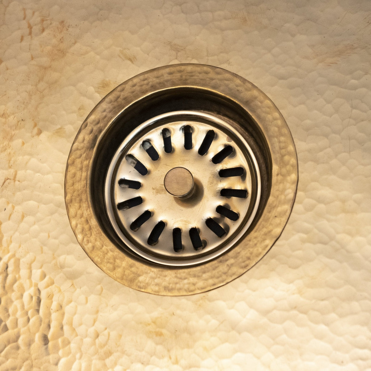 Brass Kitchen Sink Drain - Slotted Strainer with Lift Stopper - close-up detail