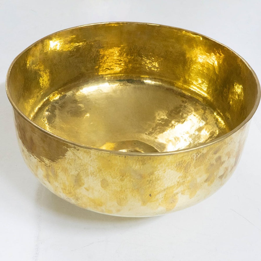 Hammered Unlacquered Brass Round Vessel Sink