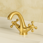 Solid Brass Single-Hole Bathroom Faucet – Classic Cross Handles