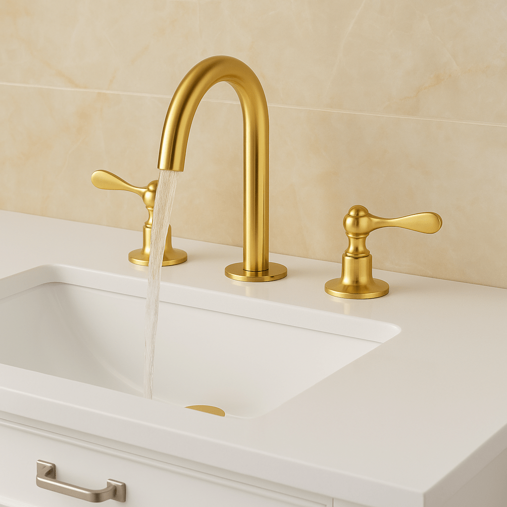 Solid Brass Widespread Bathroom Faucet – 4 Handle Options – front view