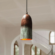 Verdigris Copper Cylinder Pendant – Burnished Top Fixture