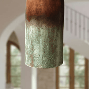 Verdigris Copper Cylinder Pendant – Burnished Top Fixture