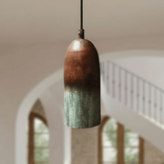 Verdigris Copper Cylinder Pendant – Burnished Top Fixture