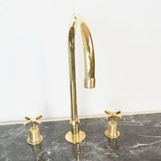 Unlacquered Brass Widespread Kitchen Faucet – Flared Bell Spout