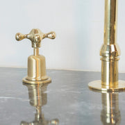 Unlacquered Brass Widespread Kitchen Faucet – Flared Bell Spout