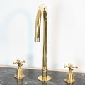 Unlacquered Brass Widespread Kitchen Faucet – Flared Bell Spout
