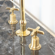 Unlacquered Brass Widespread Kitchen Faucet – Flared Bell Spout