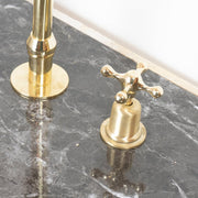 Unlacquered Brass Widespread Kitchen Faucet – Flared Bell Spout