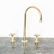 Unlacquered Brass Widespread Kitchen Faucet – Flared Bell Spout