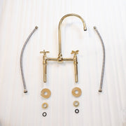 Unlacquered Brass Bridge Kitchen Faucet with Side Sprayer