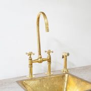 Unlacquered Brass Bridge Kitchen Faucet with Side Sprayer